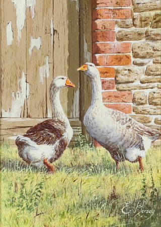 **Edward Hersey (born 1948), acrylic on board signed, geese in a farmyard 17cm x 12cm ** Please Note - Artist's Re-sale Rights may be payable on this lot 