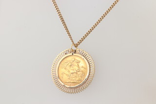 A sovereign 1903 contained in a 9ct yellow gold mount with a ditto 52cm chain (mount and chain 9.7 grams) 