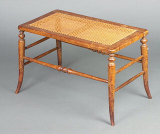 A Victorian rectangular  bleached mahogany stool with woven cane seat, raised on turned supports 43cm h x 67cm w x 37cm d  