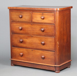 A Victorian mahogany D shaped chest of 2 short and 3 long drawers with turned handles, 106cm h x 103cm w x 49cm d 