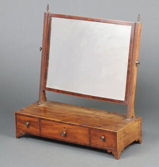 A 19th Century rectangular plate dressing table mirror contained in a mahogany inlaid satinwood swing frame, fitted 3 drawers on bracket feet 62cm h x 57cm w x 22cm d 