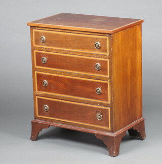 An Edwardian bleached mahogany and crossdbanded chest of 4 drawers, raised on bracket feet 76cm h x 61cm w x 37cm d 