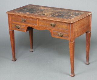 A Victorian oak writing table with inset writing surface above 2 long and 2 short drawers, raised on square tapered supports 74cm h 106cm w x 53 cm d 