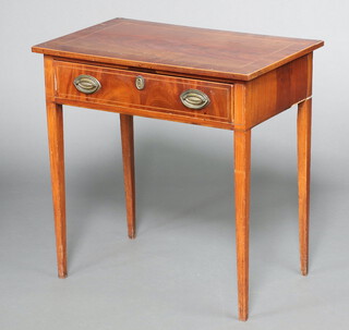A 19th Century crossbanded mahogany side table fitted a frieze drawer, raised on square tapered supports 76cm h x 76cm w x 48cm d 