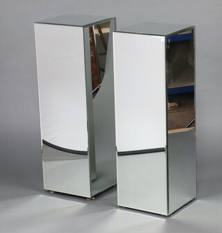 A pair of rectangular bevelled mirrored glass pedestals 92cm h x 30cm w x 31cm d 