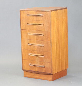 A teak pedestal chest of 6 drawers 103cm h x 55cm w x 44cm d 