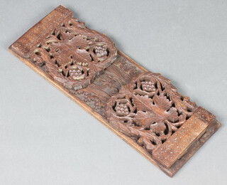 A 19th Century carved and pierced hardwood book slide 19cm x 44cm x 15cm 