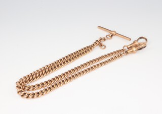 A 9ct yellow gold curb link double Albert watch chain 40cm, 24.2 grams 
