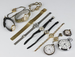 A Continental open faced fob watch and a collection of vintage wristwatches 