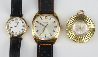 A Seiko wristwatch contained in a gold plate case, 1 other lady's Seiko wristwatch an Inventic pendant watch in a gilt metal case 
