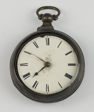 Johnson of London, a fusee, silver pair cased pocket watch, London 1790, complete with numerous repair papers to the inner case 