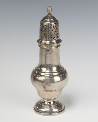 A Georgian style silver baluster shaped sugar caster, Birmingham (marks rubbed), 166 grams 