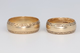 A gentleman's 9ct yellow gold wedding band, size Z together with a lady's ditto, size S, 13.8 grams 