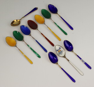 Five silver and enamelled coffee spoons Birmingham 1994 (damage to enamel), together with 6 enamelled coffee spoons, 126 grams (all damaged) 