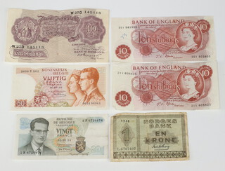 Three 10 shilling notes together with 2 other bank notes 