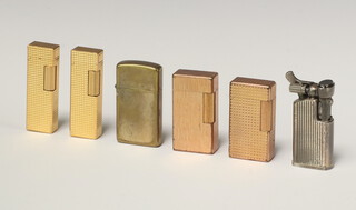 Two gold plated lighters, bases marked Flaminaire, together with 4 other lighters