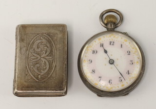 A George III silver vinaigrette London 1809 (grill missing), 16 grams, together with a Continental open faced fob watch  