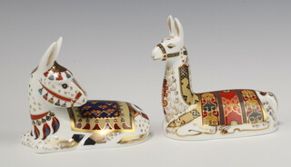 A Royal Crown Derby Imari pattern Collectors Club paperweight - Lama with gold stopper 13cm (boxed) and 1 other Thistle (donkey) limited edition of 1500 base marked MMII 10cm 