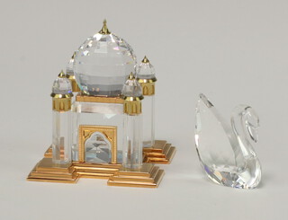 A Swarovski Crystal  and gilt metal model of the Taj Mahal 5cm and a swan 3cm, boxed 