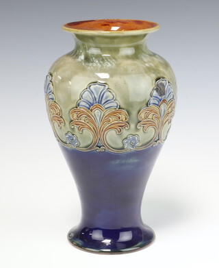 A Royal Doulton blue and green stone glazed vase the base impressed Royal Doulton 7116 26cm 