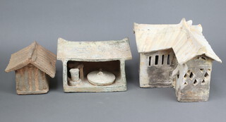 Three Chinese terracotta models of buildings 25cm 