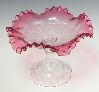 A Victorian etched glass tazza 23cm x 33cm  