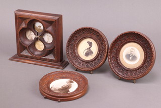 Three Victorian carved walnut easel photograph frames  (1 missing back spar) together with a carved oak Gothic style frame 17cm x 20cm x 5cm 