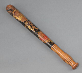 A Victorian painted police truncheon with crown and Royal Cypher 