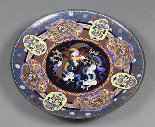 A 19th Century Japanese cloisonne enamelled charger decorated birds 45cm diam. 