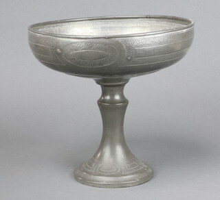 Roundhead Pewter, an Art Nouveau pedestal bowl with planished decoration, the base marked Roundhead Pewter 8230 24cm h x 24cm diam. 