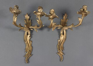 A pair of Rococo style gilt metal twin light wall light brackets 39cm x 30cm