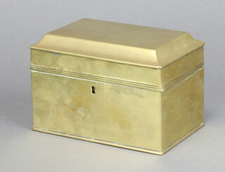 A Georgian rectangular gilt metal tea caddy with hinged lid 9cm h x 15cm w x 9cm d 