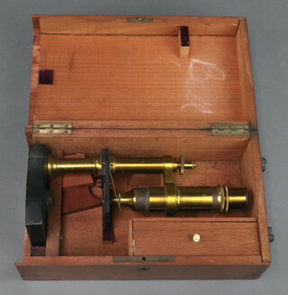 Nachet and Fils Paris, a student's 19th Century single pillar microscope, boxed  