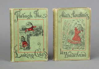 Carroll, Lewis, "Alice's Adventures in Wonderland" 1901 and "Through the Looking Glass" 1904 Macmillan and Co,  Peoples Editions with illustrations by John Tenneil.  Bound in green cloth with red and black illustration to front board 8vo 
