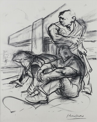 ** Peter Howson (Scottish 1958),  charcoal on paper "Study For The Bridge To Nowhere III 1991", signed lower right, 67.5cm h x 54cm w, framed,  Flowers East Gallery label on verso (Gallery No. 12036) ** Please Note - Artist's Re-sale Rights may be payable on this lot