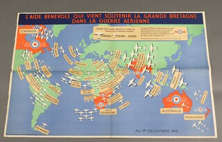 A Commonwealth World War Two propaganda poster (lithograph in colours) in French dated 1st December 1941, depicting levels of volunteer aid required to purchase war planes, printed by Chromoworks Ltd, Willesden London number 51-2213 75cm w x 50cm h 