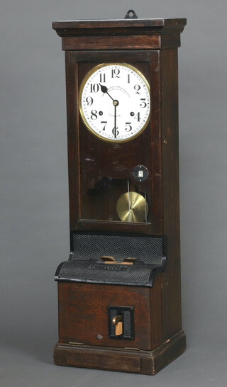 The Recorder Supply and Manufacture Company Ltd. 157-159 Burough High Street, a National Clocking In Clock, the 23cm dial marked National Clocking in Clock, contained in an oak case,  complete with pendulum and key, 109cm h x 38cm w x 28cm d 