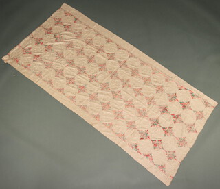 A peach and floral patterned embroidered silk shawl 222cm x 100cm 