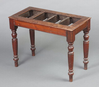 A Victorian rectangular slatted mahogany luggage rack, raised on turned supports 47cm h x 62cm w x 32cm d 