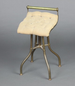 A Victorian gilt metal revolving harpist stool with buttoned back upholstered seat 60cm x 33cm x 32cm 