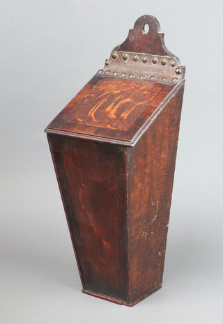 An 18th Century crossdbanded oak wall candle box 49cm h x 18cm w x 15cm d 