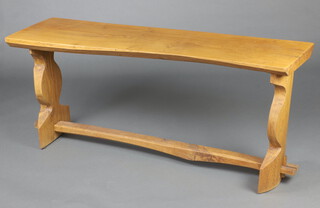 A 20th Century rectangular elm side table on standard end supports with H framed stretcher 70cm h x 159cm w x 42cm d 