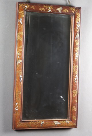 A 1930's rectangular bevelled plate mirror contained in a lacquered chinoiserie frame 69cm h x 38cm diam. 