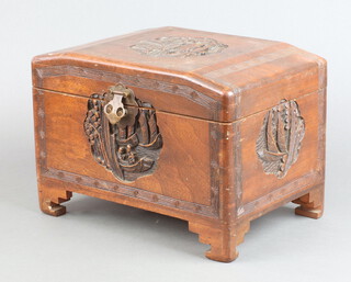 A 1930's miniature carved camphor coffer with hinged lid 20cm h x 29cm w x 19cmd 