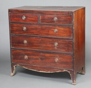 A 19th Century mahogany chest of 2 short and 3 long drawers, with inlaid satinwood stringing, raised on bracket feet 106cm h x 105cm w x 49cm d 