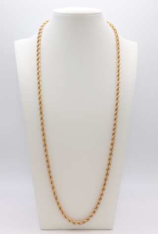 A yellow metal rope twist chain marked 585, 66cm, 20.7
