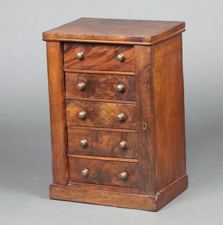 A Victorian walnut apprentice Wellington chest of 5 drawers with brass handles raised on a platform base 52cm h x 35cm w x 27cm d  