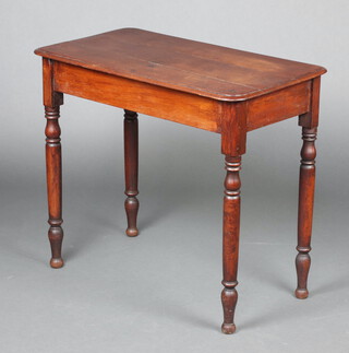 A Victorian rectangular mahogany occasional table raised on turned supports 72cm h x 83cm w x 46cm d 