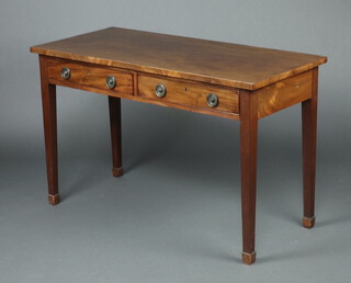 A 19th Century mahogany side table fitted 2 drawers with ring handles, raised on square tapered supports, spade feet 79cm h x 126cm w x 57cm d 