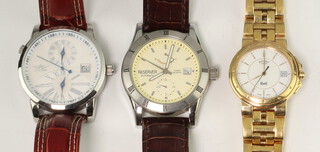 A gentleman's gilt cased Rotary calendar wristwatch and 2 others 